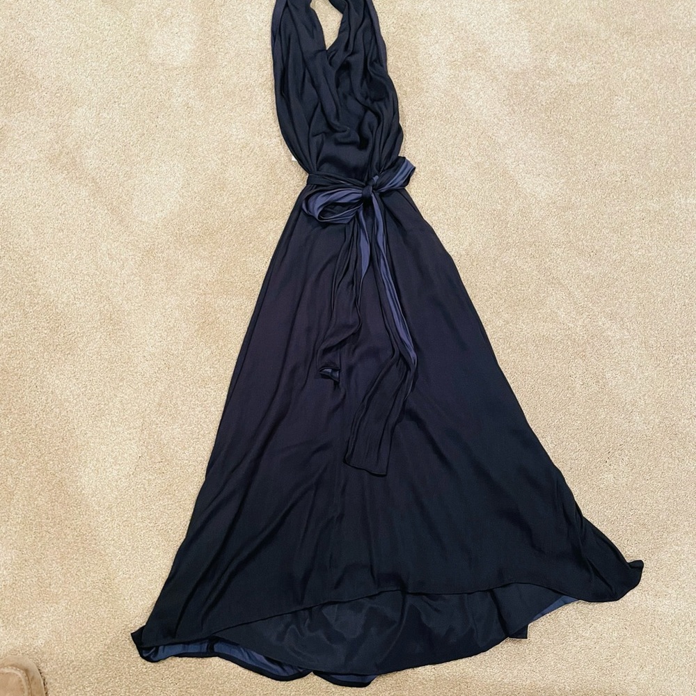 Halter Satin Maxi Dress Navy
